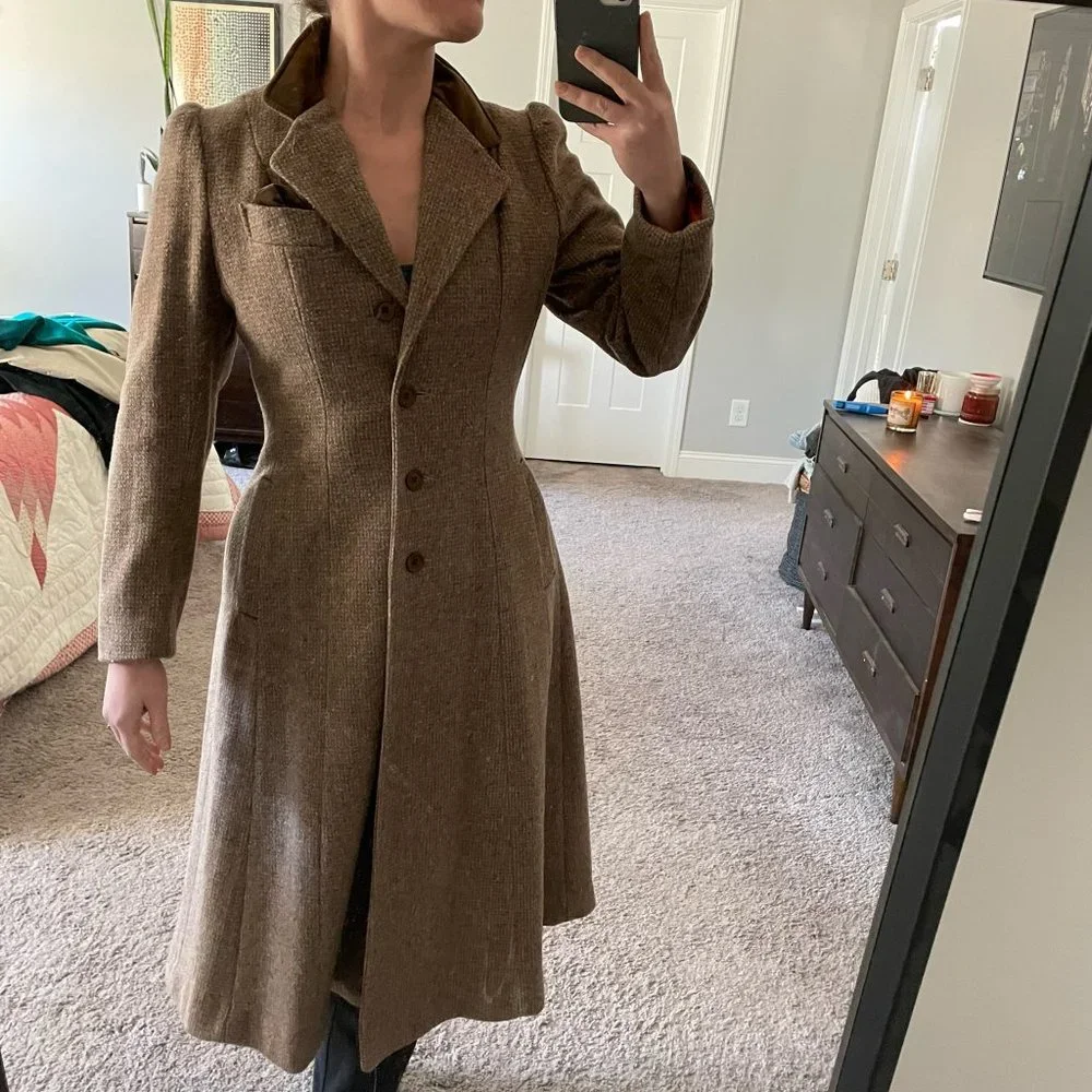 Vintage Junior Concept Tweed and Crushed Velvet Swing Dress Coat Size Small - Picture 8 of 11